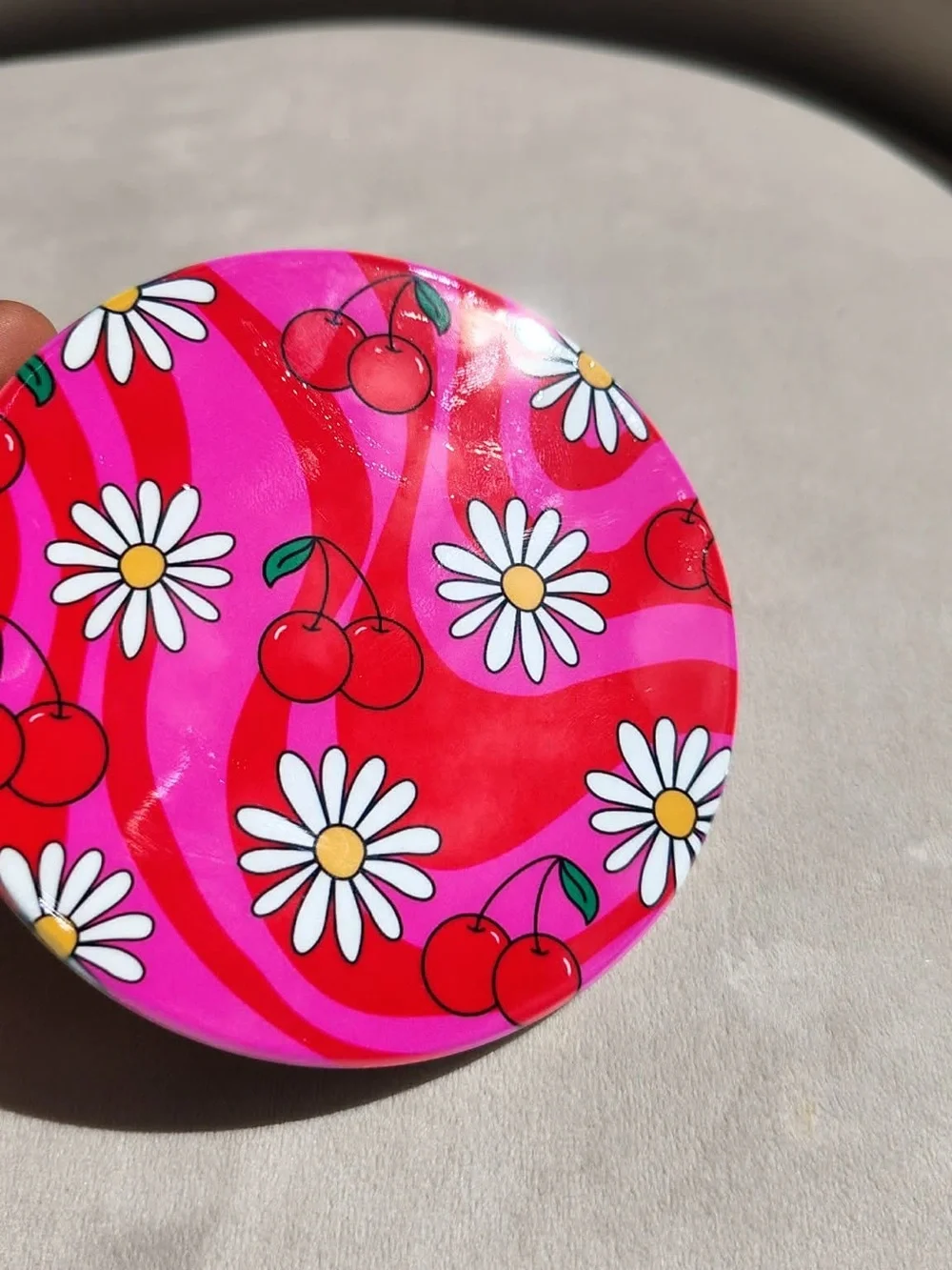 Pink & Red Cherry Daisy Sublimation Coaster